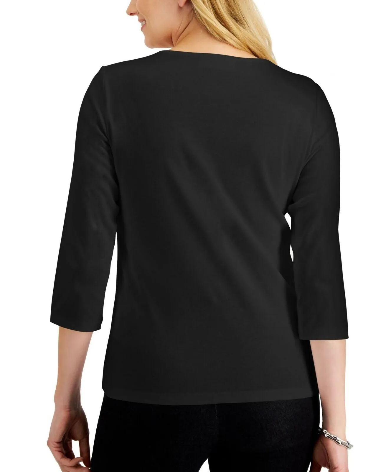 Karen Scott Petite Embellished Flower Crochet Top