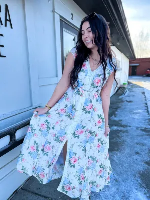 Katie Floral Lace Trim Button Down Dress