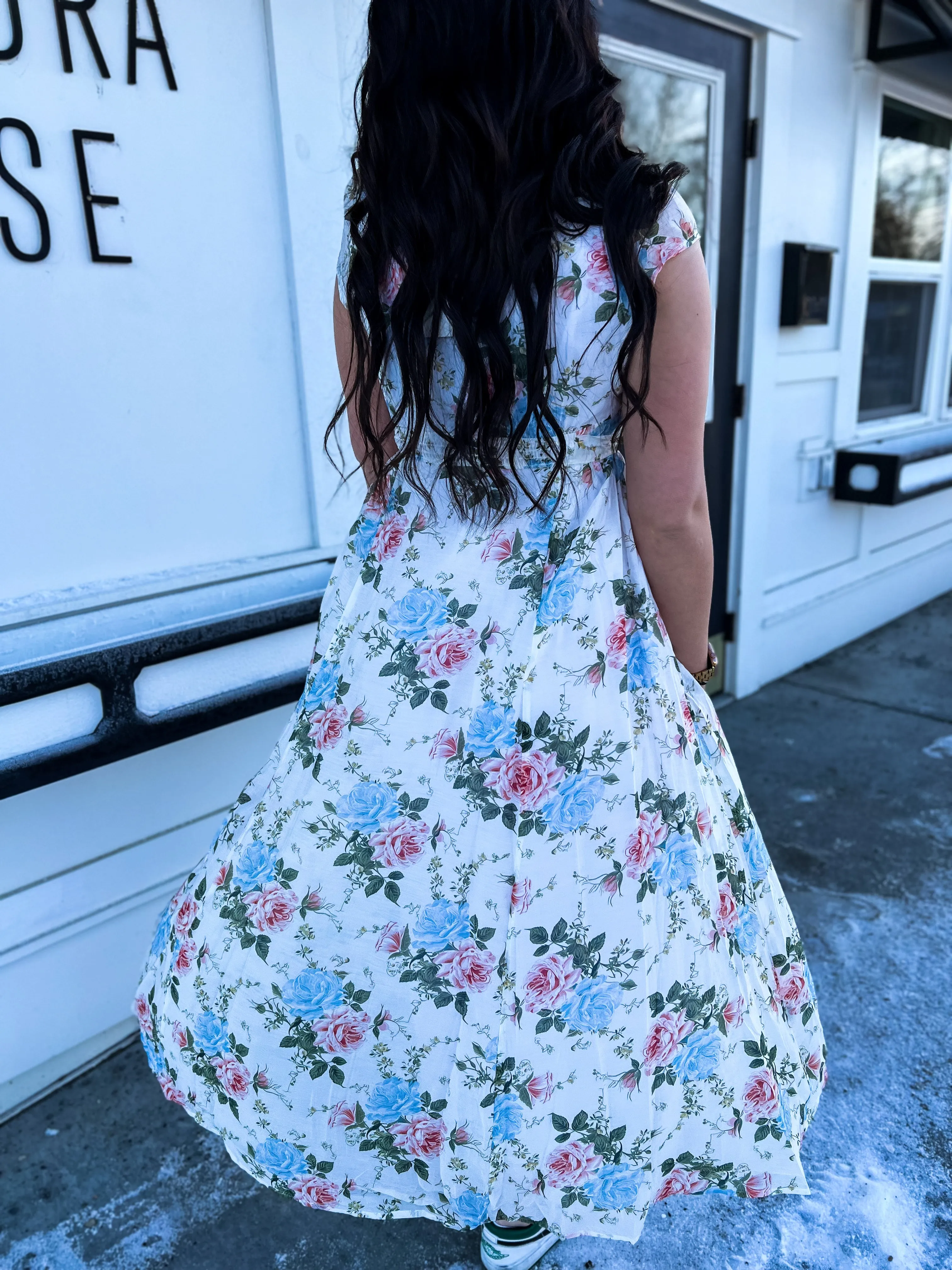 Katie Floral Lace Trim Button Down Dress