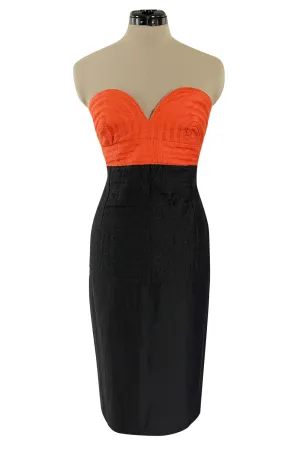 Killer Spring 1989 Gianni Versace Couture Strapless Topstitched Dress W Back Buttons & Cut Out
