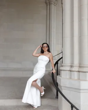 Kylie Strapless Slit Jumpsuit White
