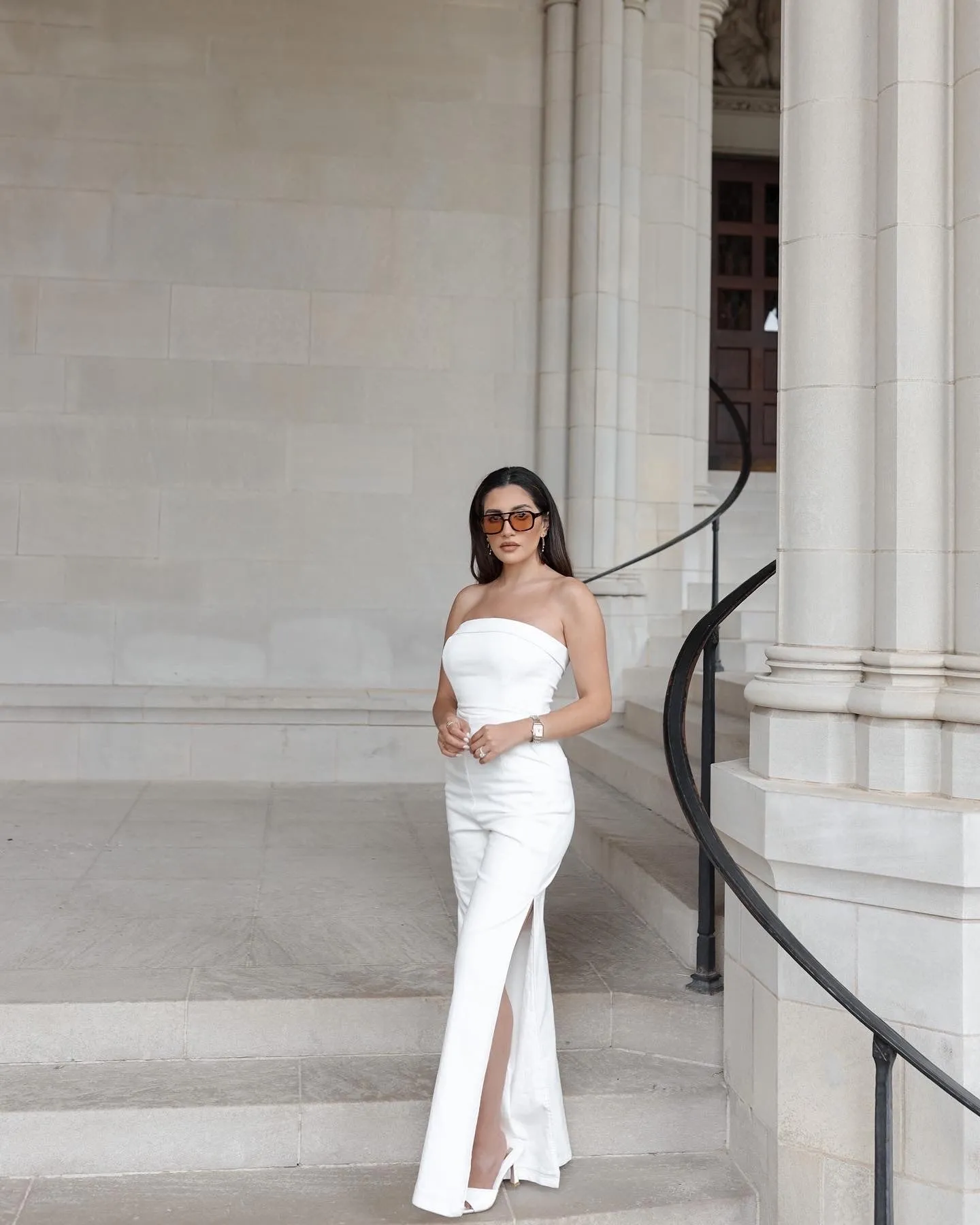 Kylie Strapless Slit Jumpsuit White