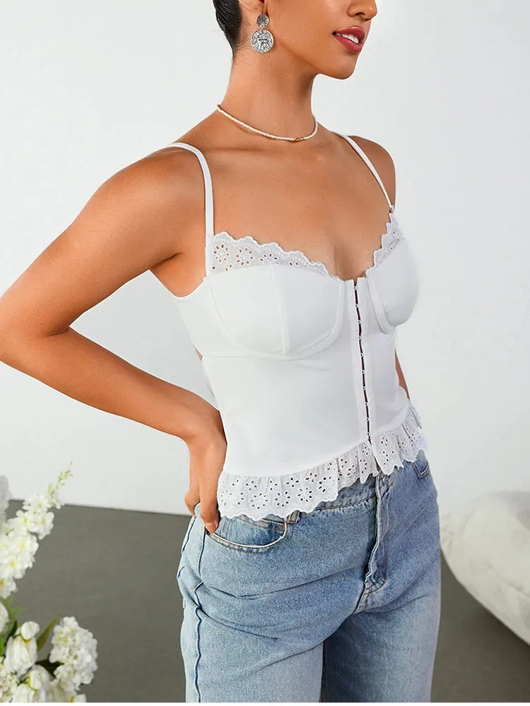 Lace Cut-out Single Breasted Corset Top