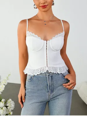 Lace Cut-out Single Breasted Corset Top