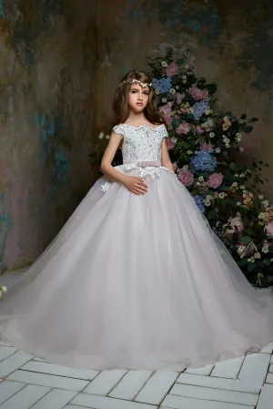 Lace off the shoulder Tulle Flower Girl Dress