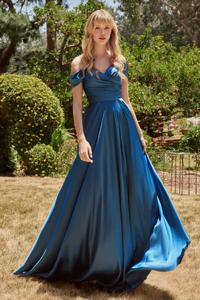 Ladivine 7493 Off Shoulder Satin Dress