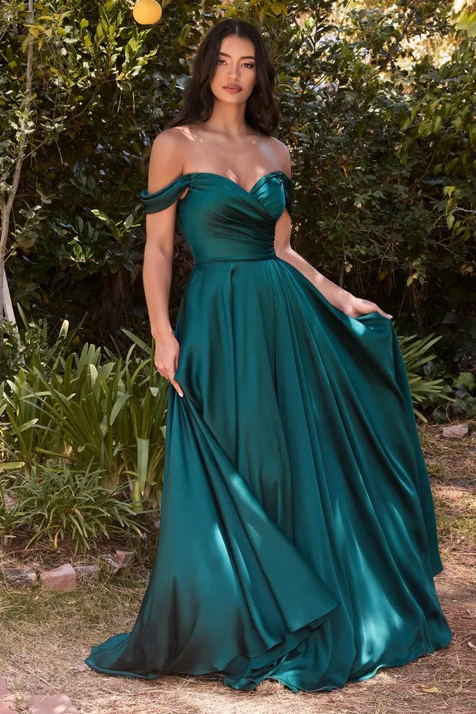 Ladivine 7493 Off Shoulder Satin Dress