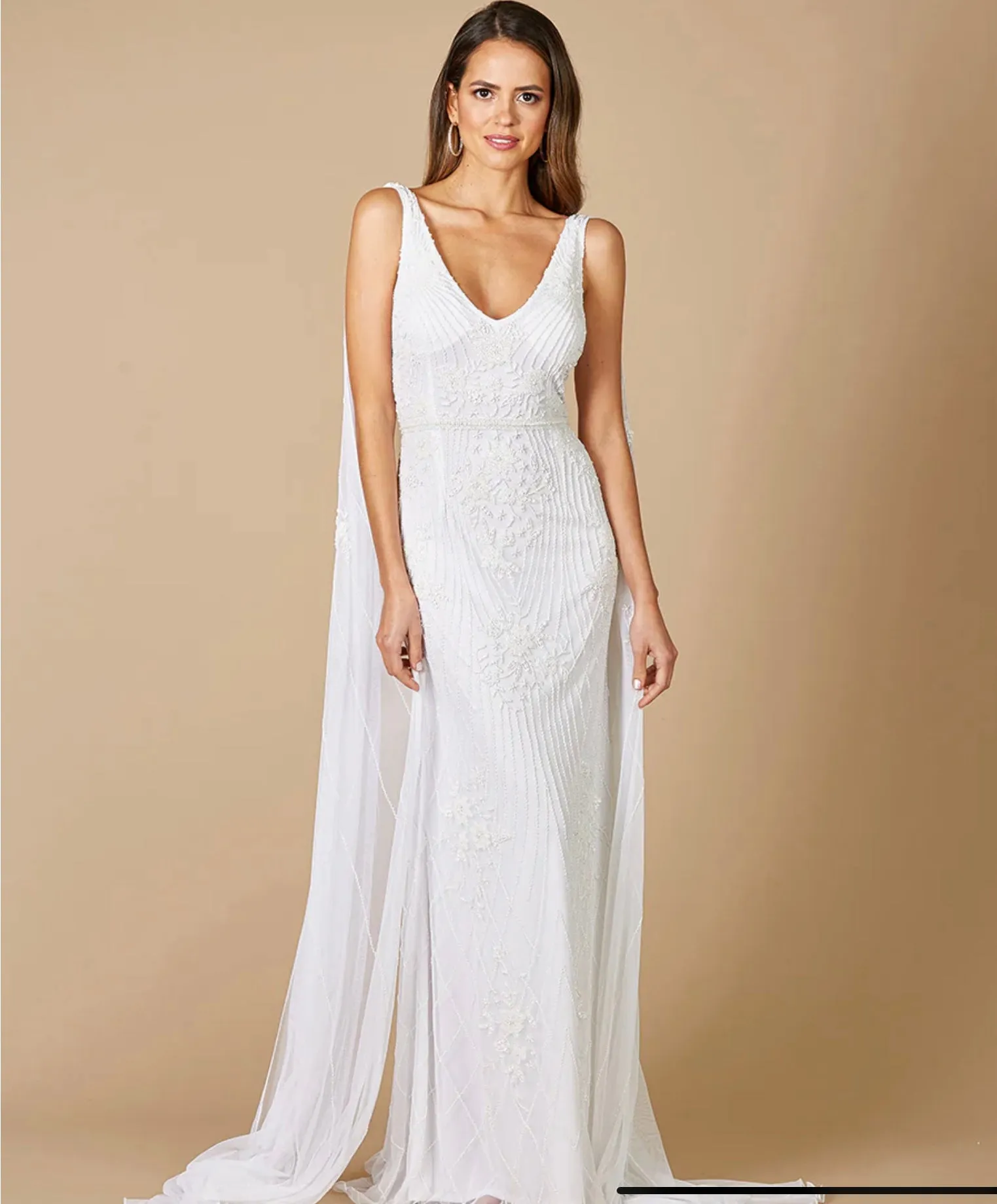 Lara Ivory Gia Beaded Tank with Streamers Wedding Gown 51055