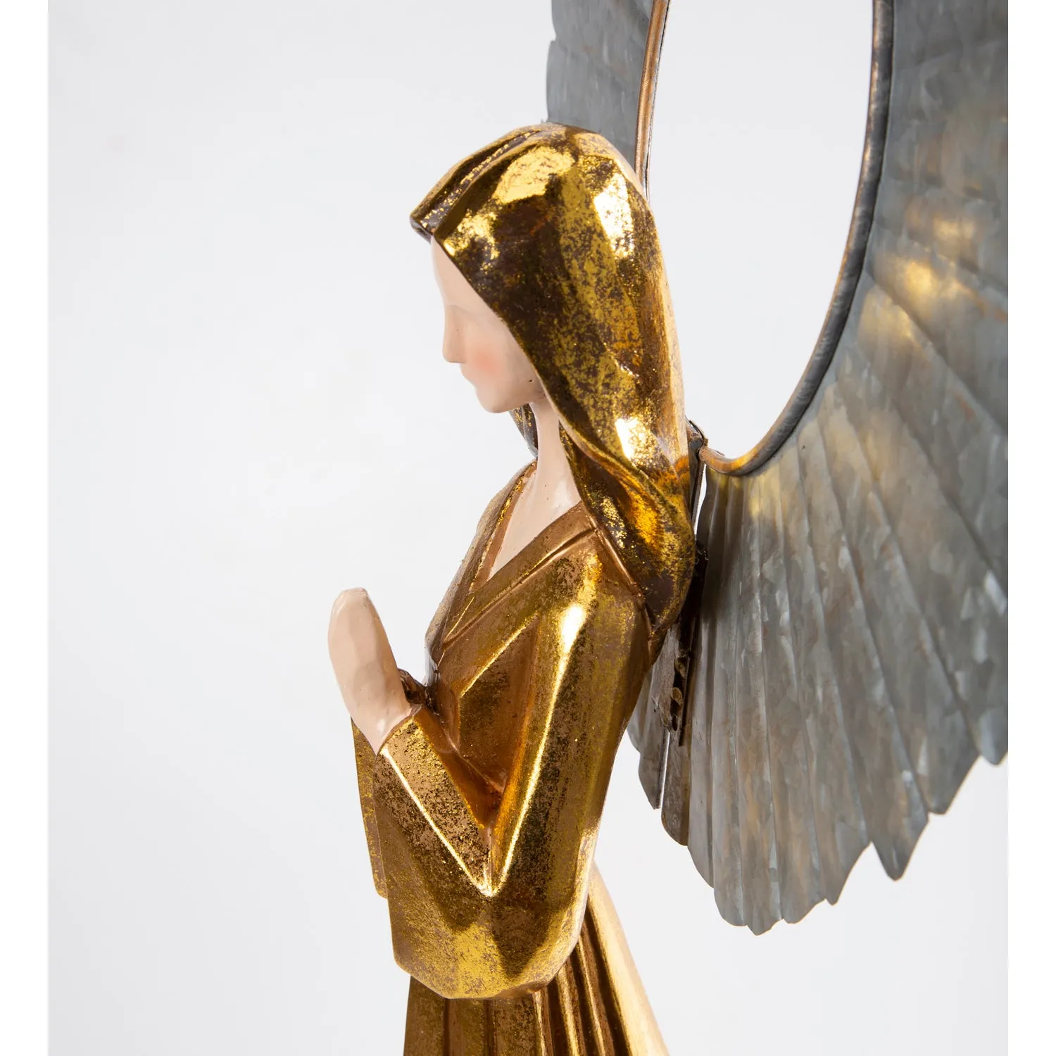 Large Golden Angel with Raised Metal Wings and Praying Hands,sc8720
