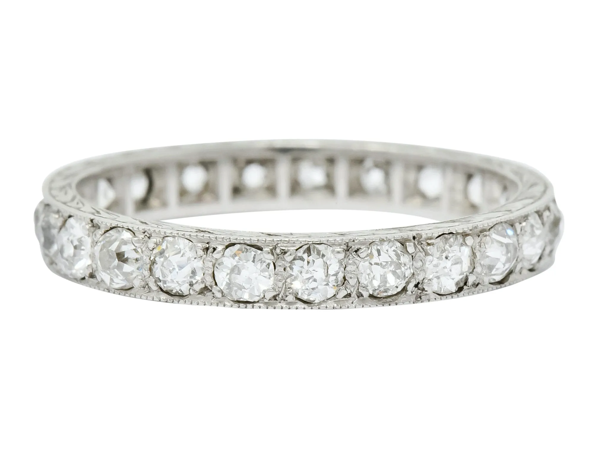 Late Edwardian 1.30 CTW Diamond Platinum Foliate Eternity Band Ring