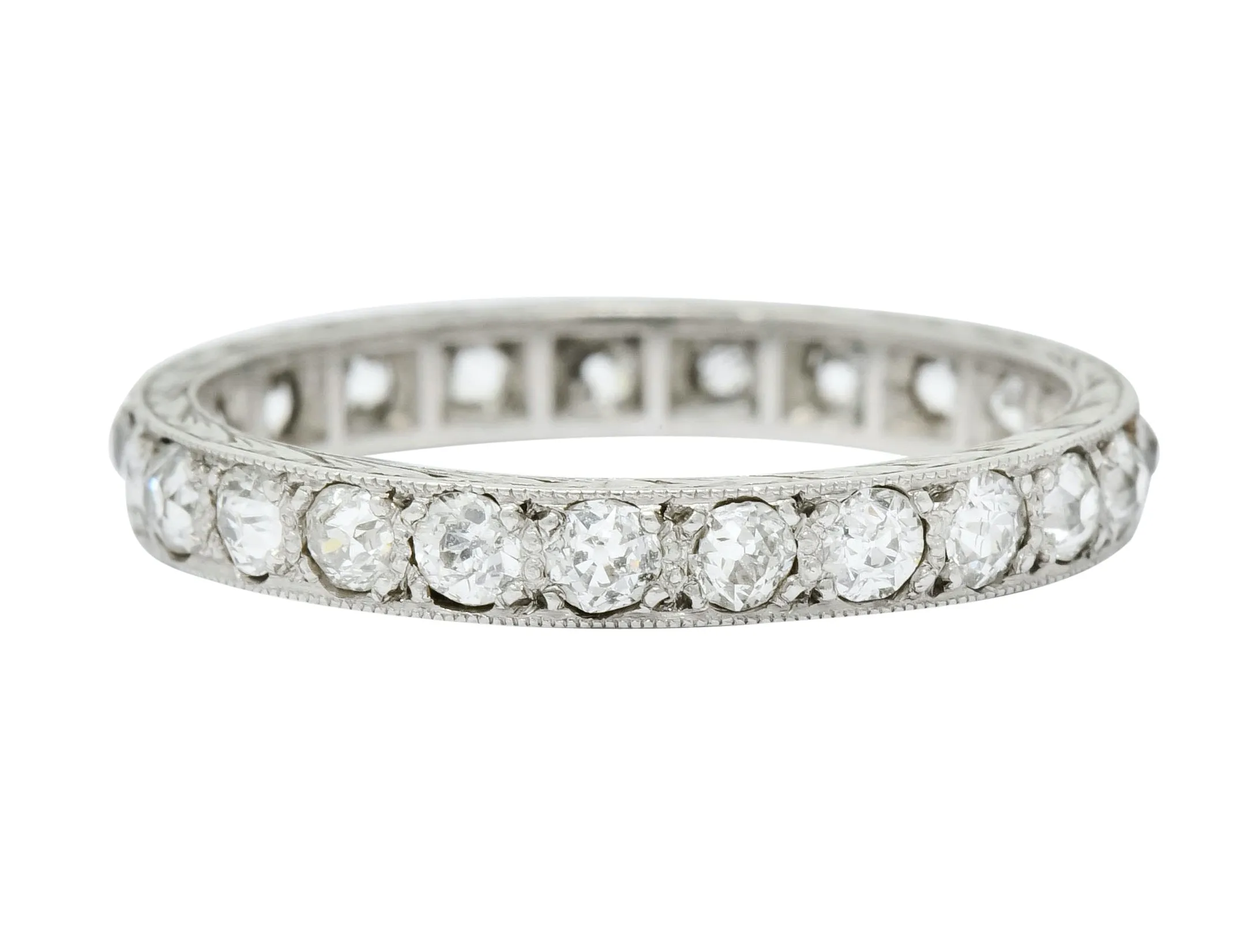 Late Edwardian 1.30 CTW Diamond Platinum Foliate Eternity Band Ring