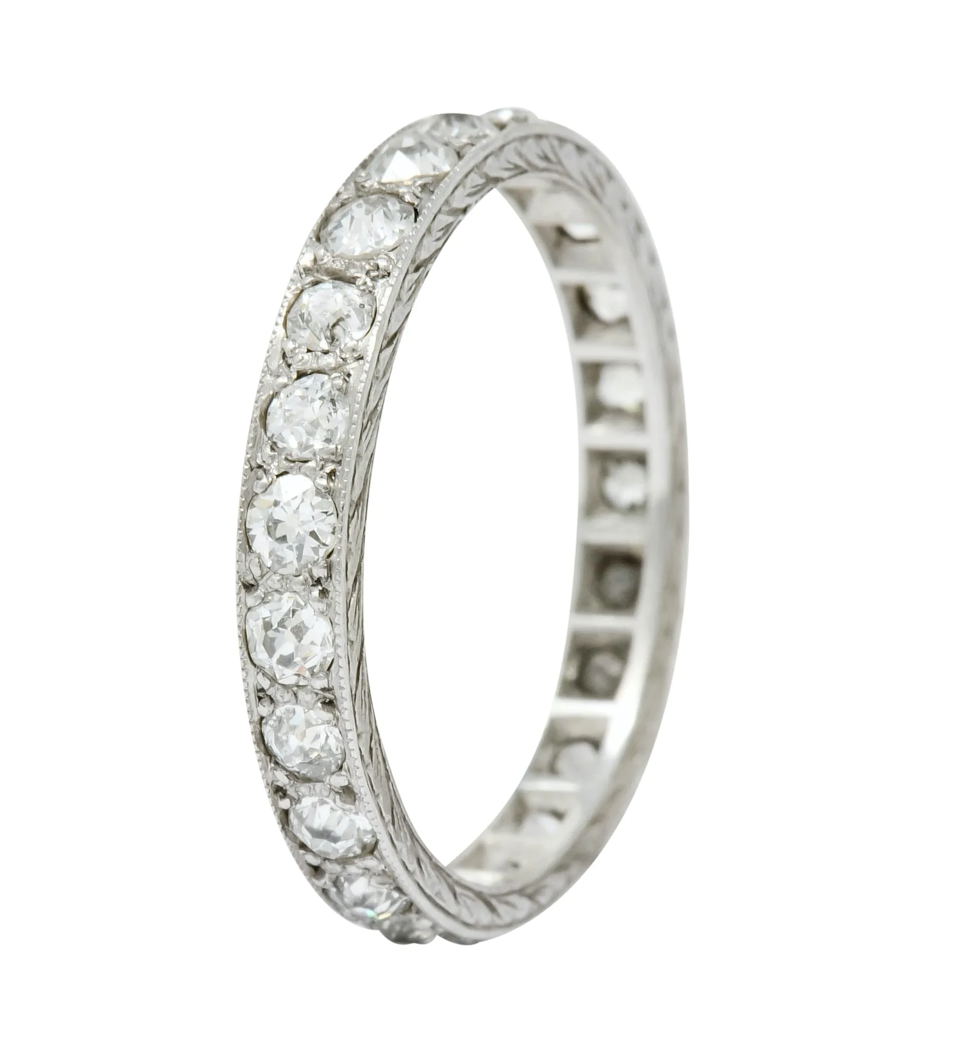 Late Edwardian 1.30 CTW Diamond Platinum Foliate Eternity Band Ring