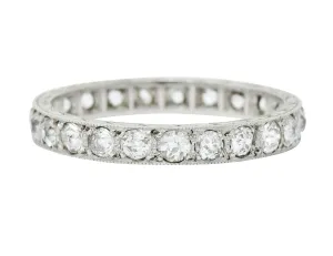 Late Edwardian 1.30 CTW Diamond Platinum Foliate Eternity Band Ring