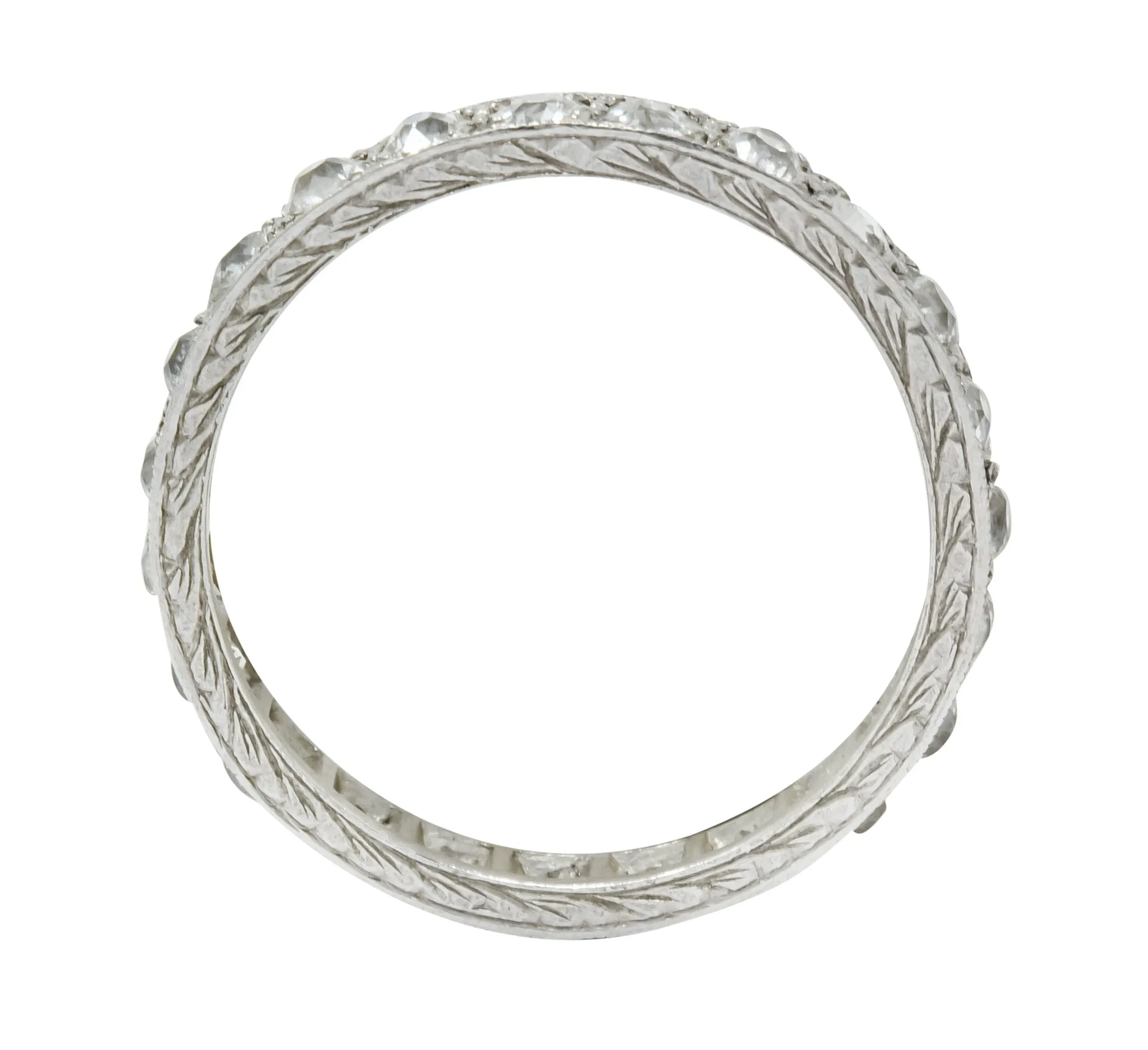 Late Edwardian 1.30 CTW Diamond Platinum Foliate Eternity Band Ring