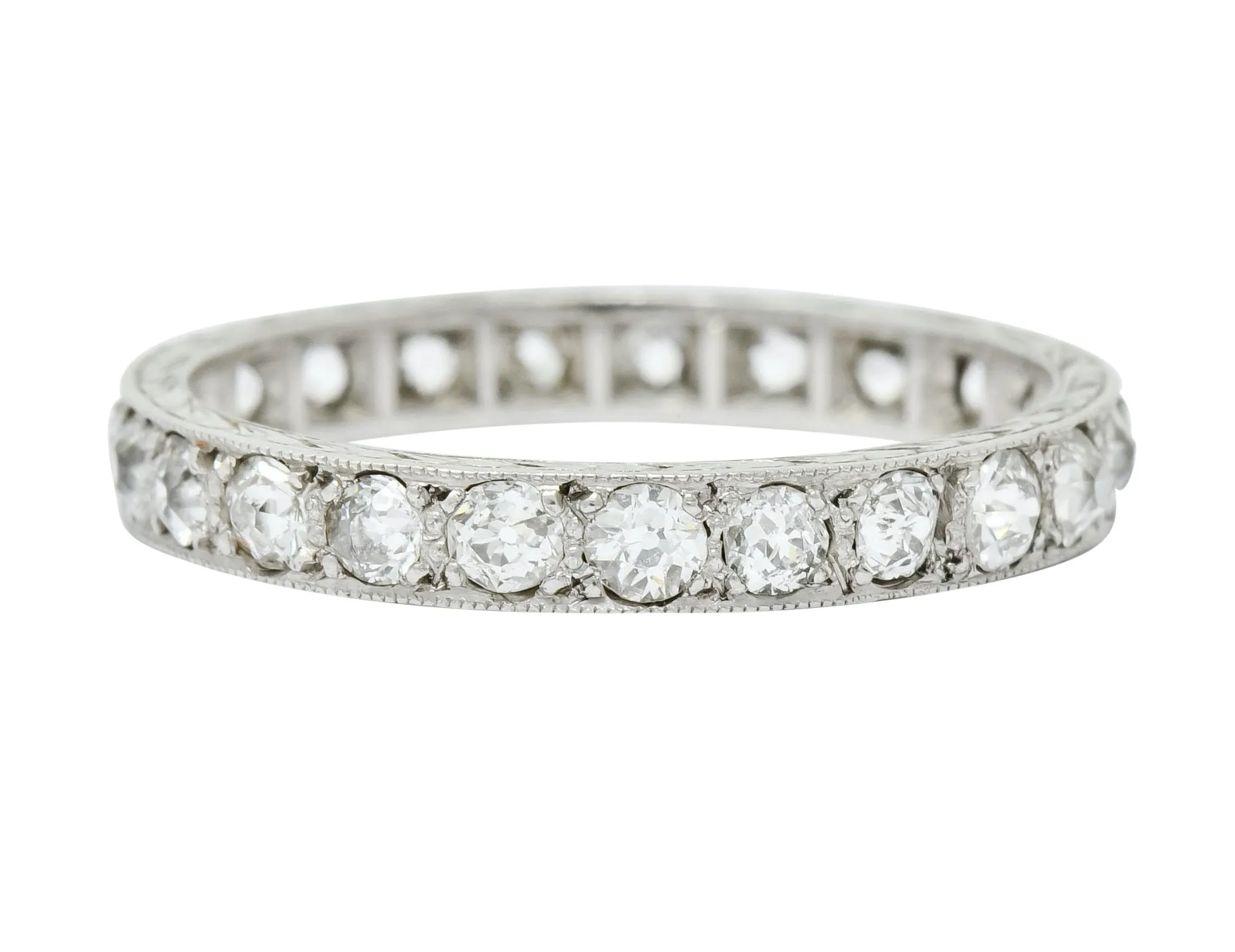 Late Edwardian 1.30 CTW Diamond Platinum Foliate Eternity Band Ring