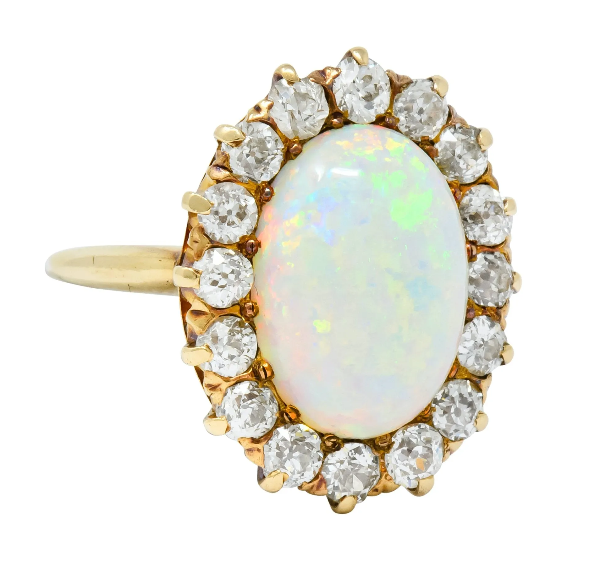 Late Victorian 1.92 CTW Diamond Australian Opal 14 Karat Gold Cluster Ring