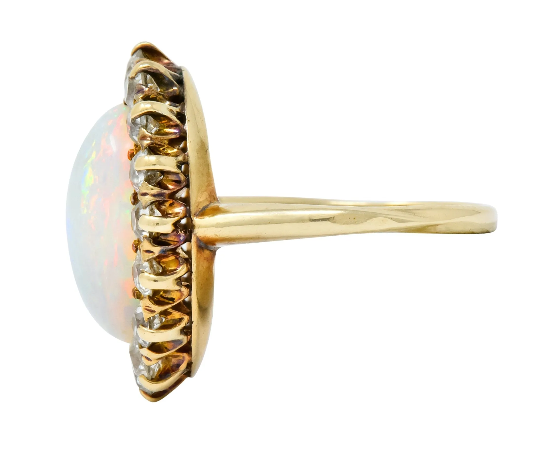 Late Victorian 1.92 CTW Diamond Australian Opal 14 Karat Gold Cluster Ring