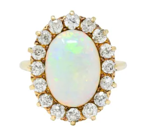 Late Victorian 1.92 CTW Diamond Australian Opal 14 Karat Gold Cluster Ring