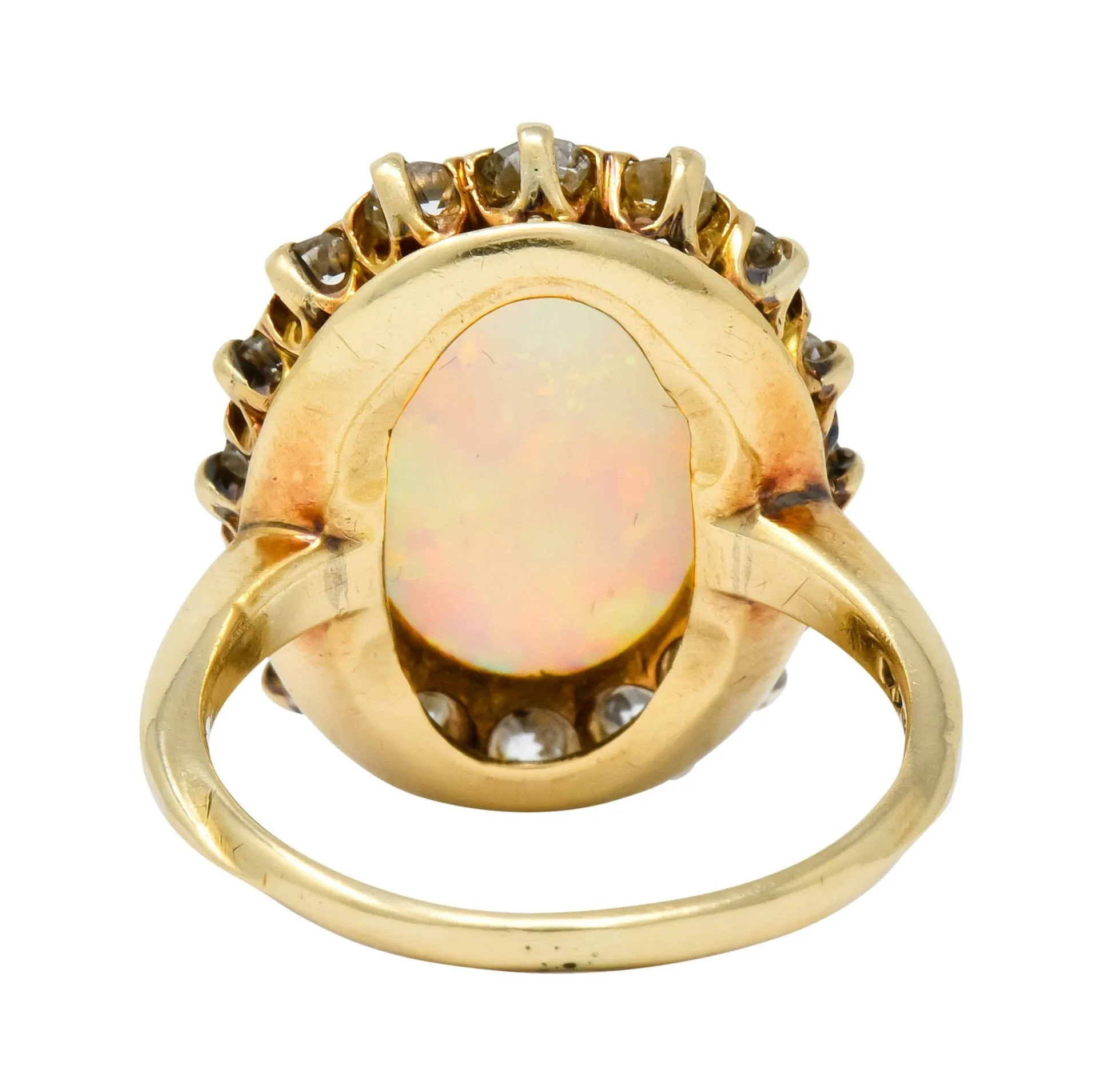 Late Victorian 1.92 CTW Diamond Australian Opal 14 Karat Gold Cluster Ring