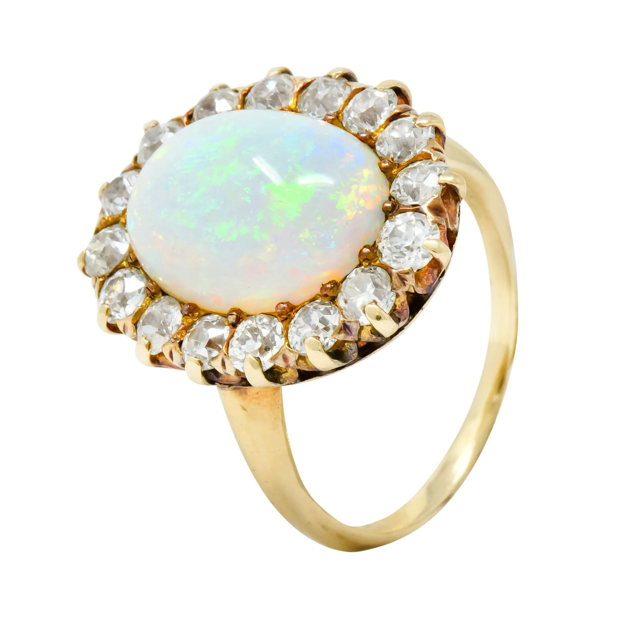Late Victorian 1.92 CTW Diamond Australian Opal 14 Karat Gold Cluster Ring
