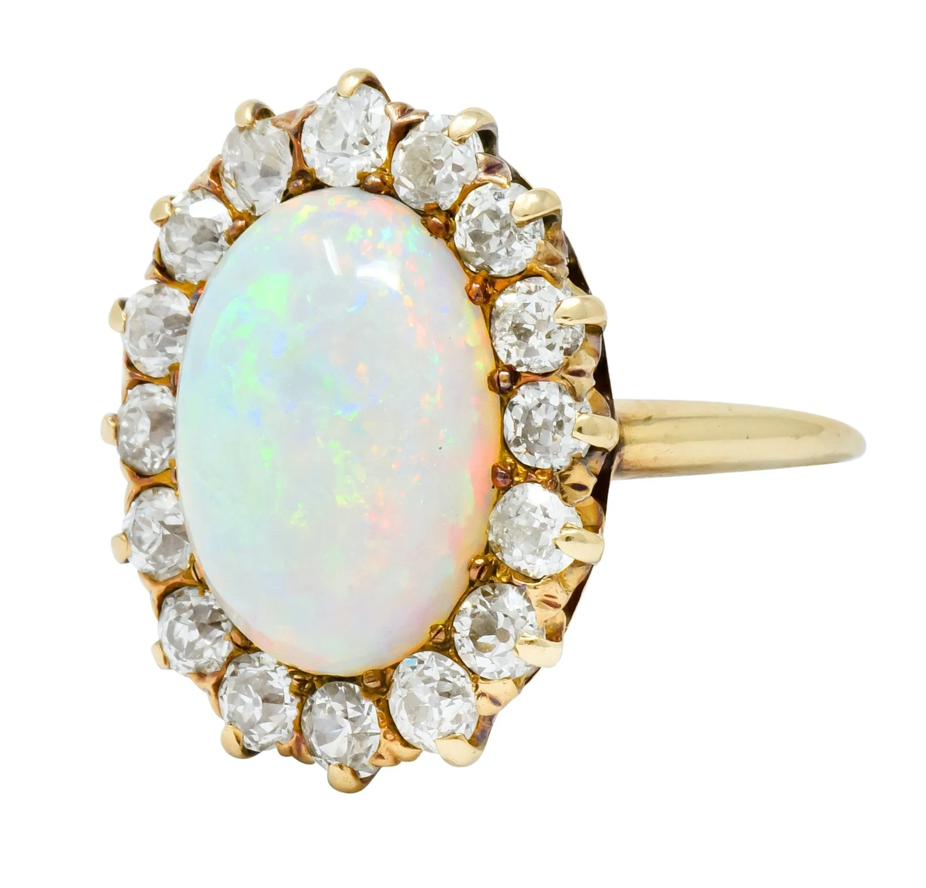 Late Victorian 1.92 CTW Diamond Australian Opal 14 Karat Gold Cluster Ring