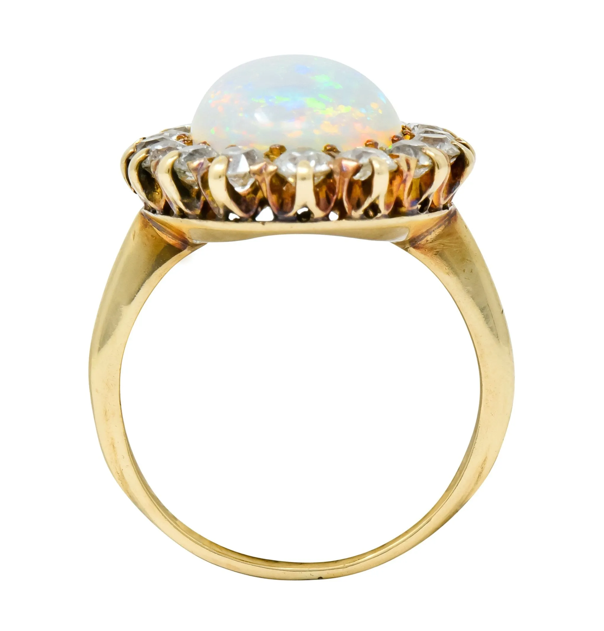 Late Victorian 1.92 CTW Diamond Australian Opal 14 Karat Gold Cluster Ring