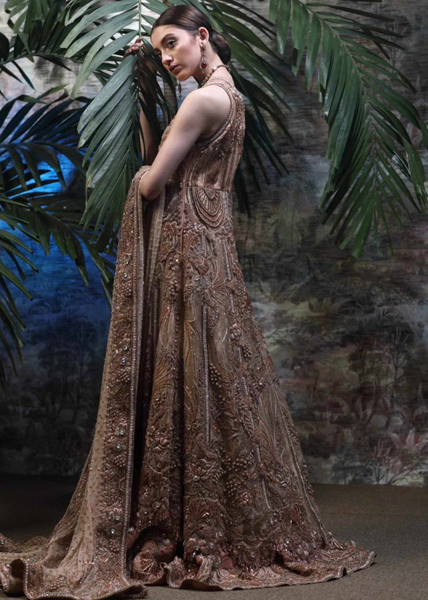Latest designer bridal lehnga dress in rose gold color for wedding # B3449
