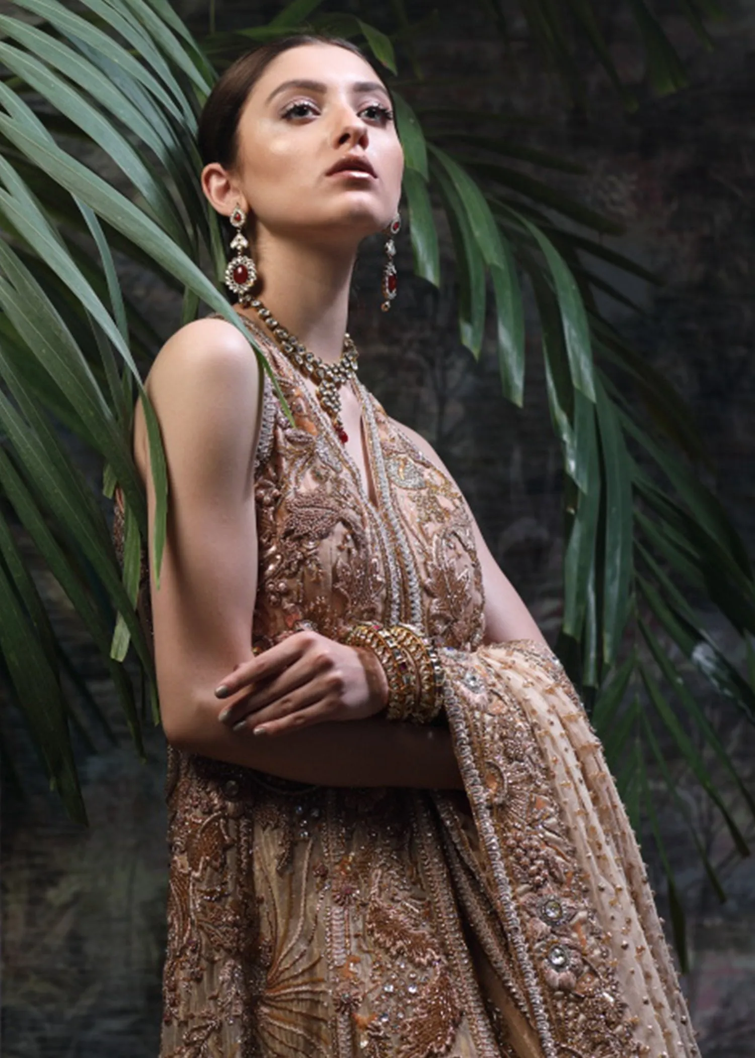 Latest designer bridal lehnga dress in rose gold color for wedding # B3449