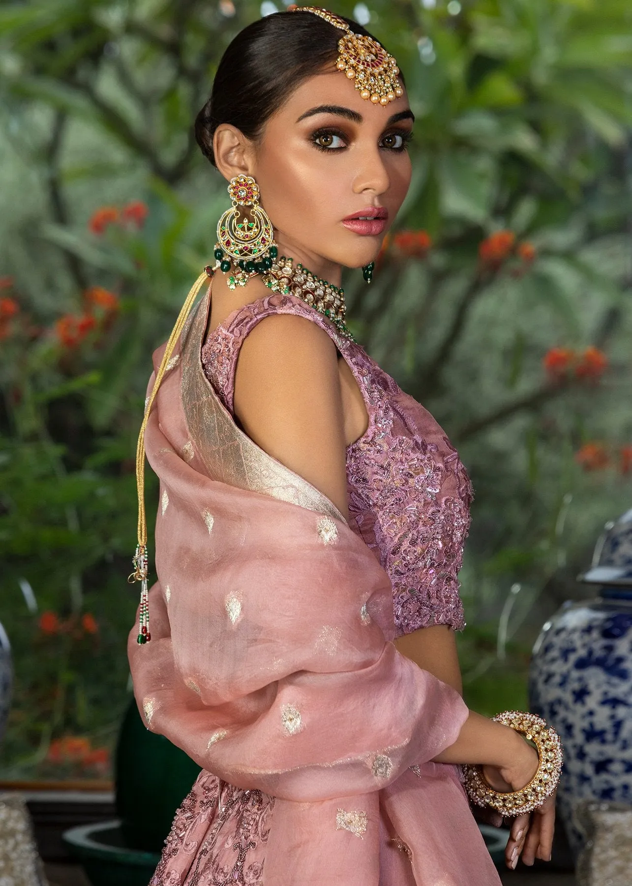 Latest Pakistani Designer HSY Tea Pink Color Lehnga Dress # B3451