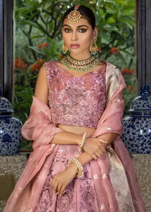 Latest Pakistani Designer HSY Tea Pink Color Lehnga Dress # B3451
