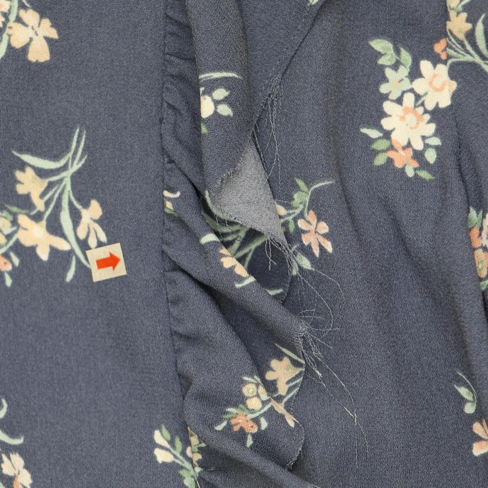 LC Lauren Conrad Ruffle Front V-Neck Long Sleeve Blouse Shirt Top Blue Floral M