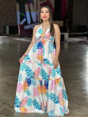 Leaf Print Maxi Dress