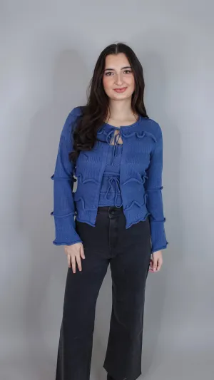 Leigha Blue Ruffle Cardigan