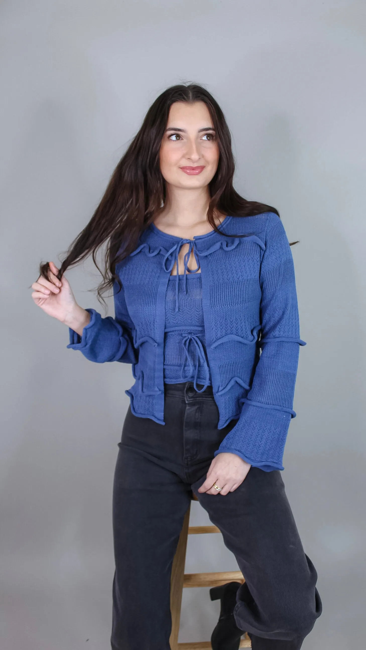 Leigha Blue Ruffle Cardigan