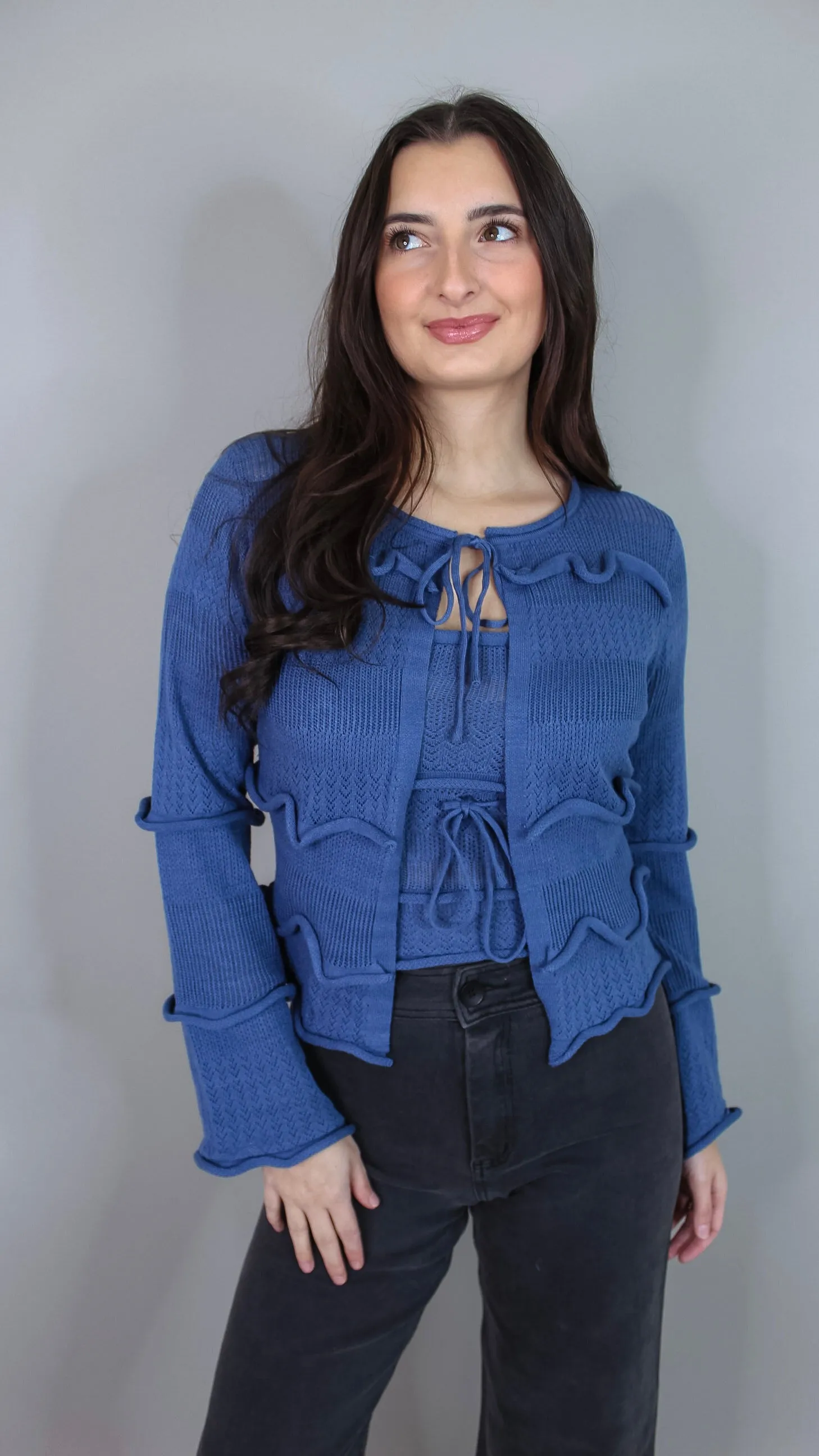 Leigha Blue Ruffle Cardigan