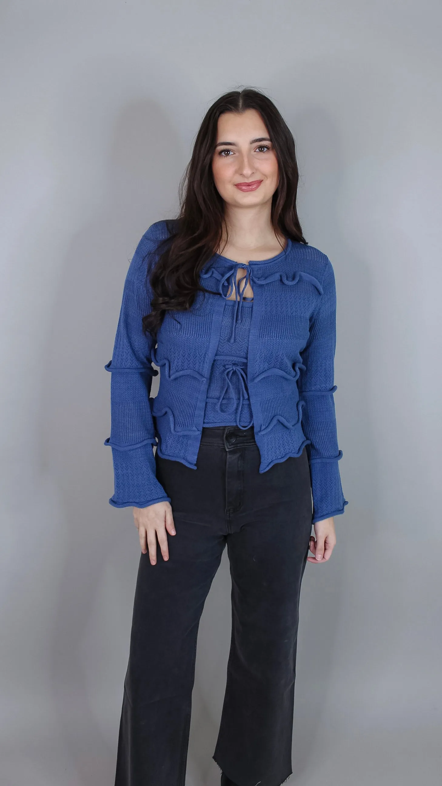 Leigha Blue Ruffle Cardigan