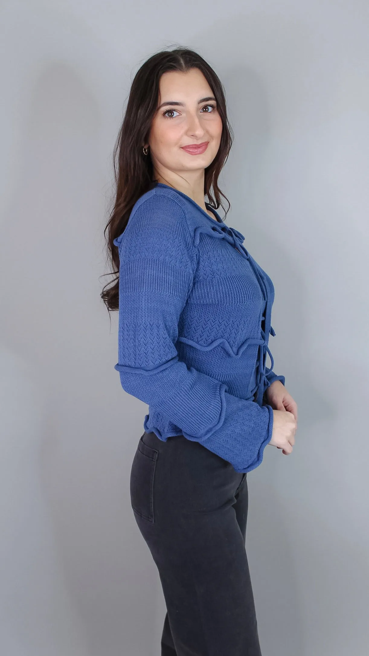 Leigha Blue Ruffle Cardigan