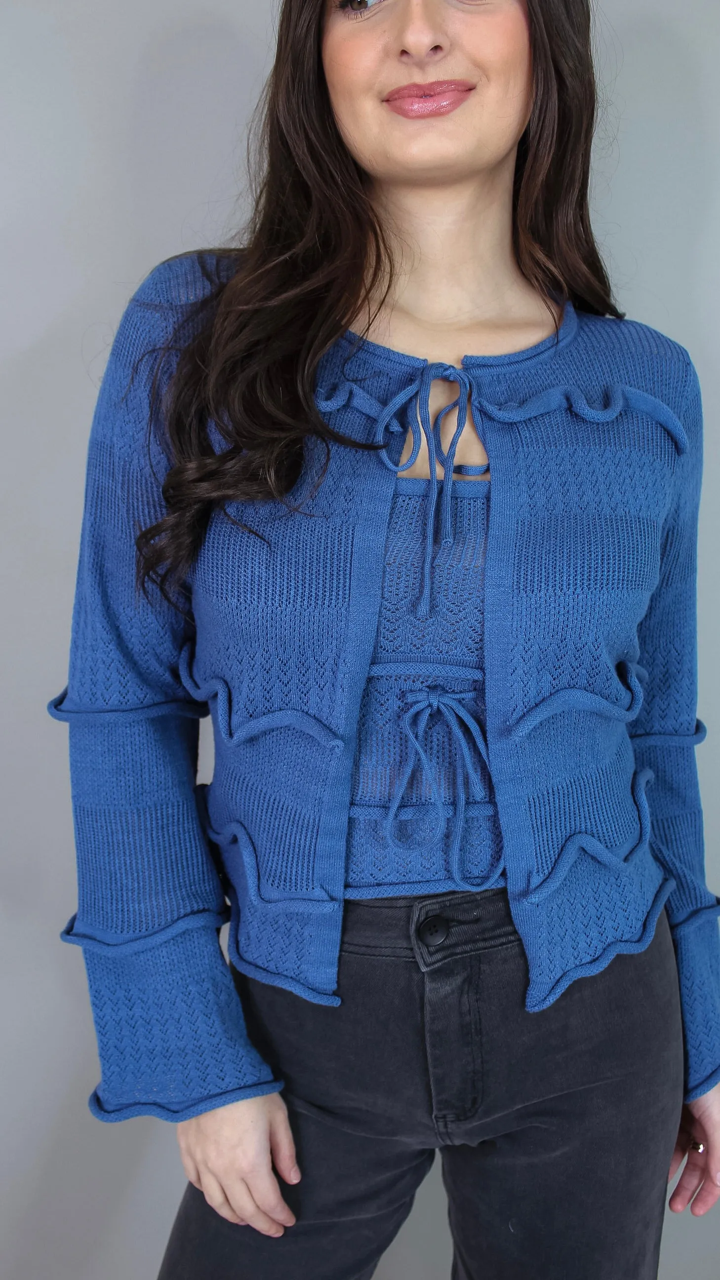 Leigha Blue Ruffle Cardigan