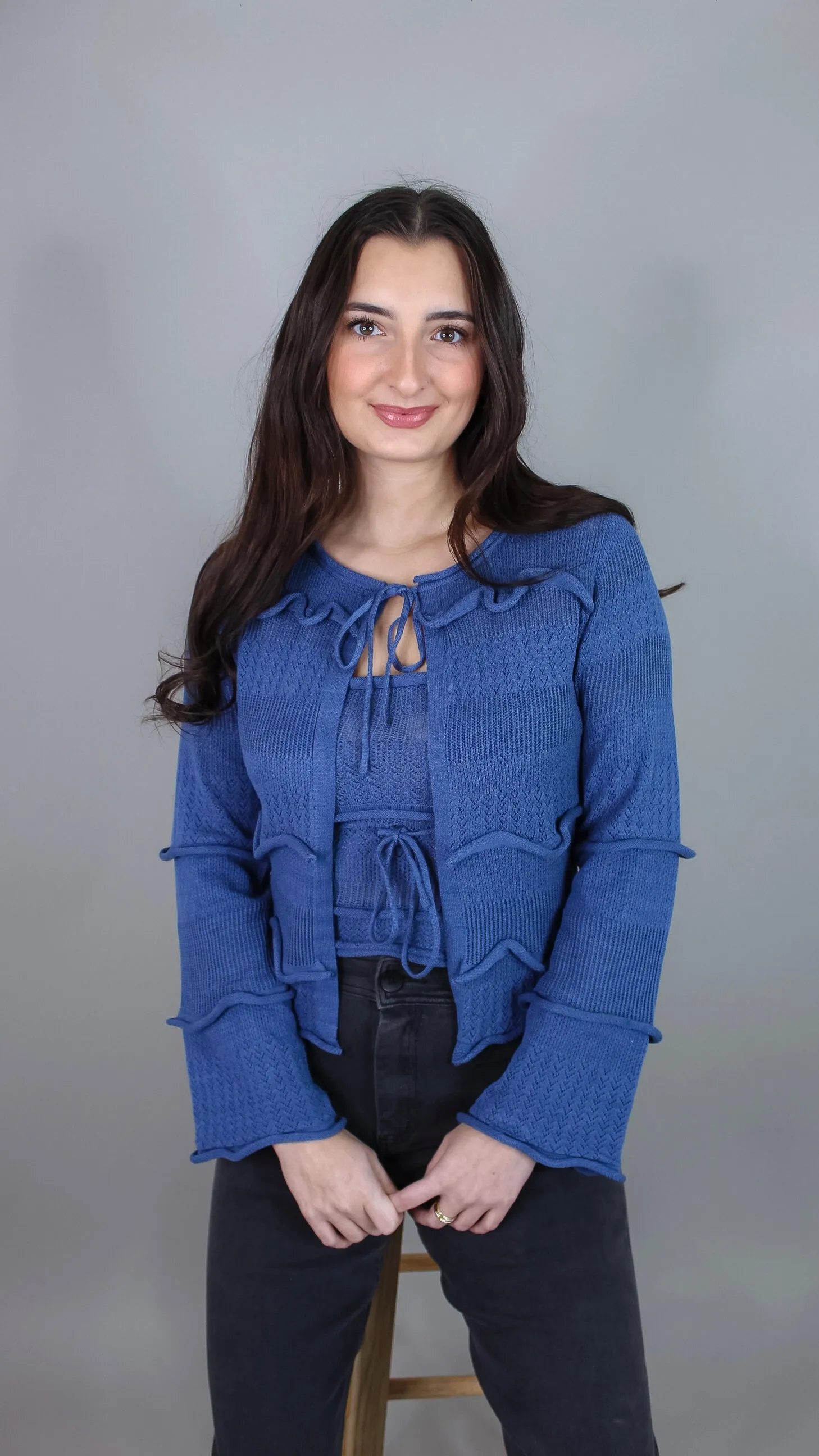 Leigha Blue Ruffle Cardigan