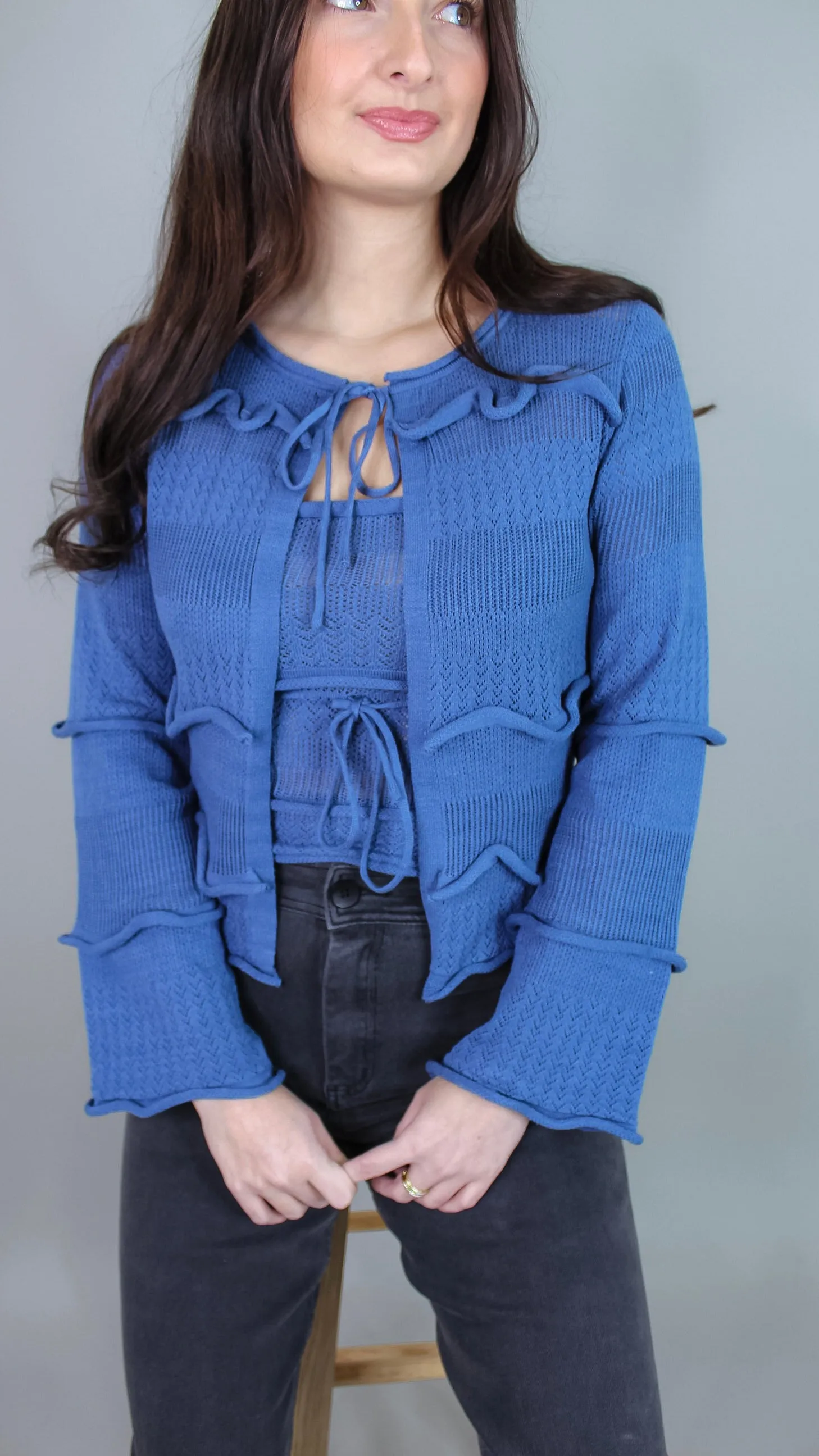 Leigha Blue Ruffle Cardigan