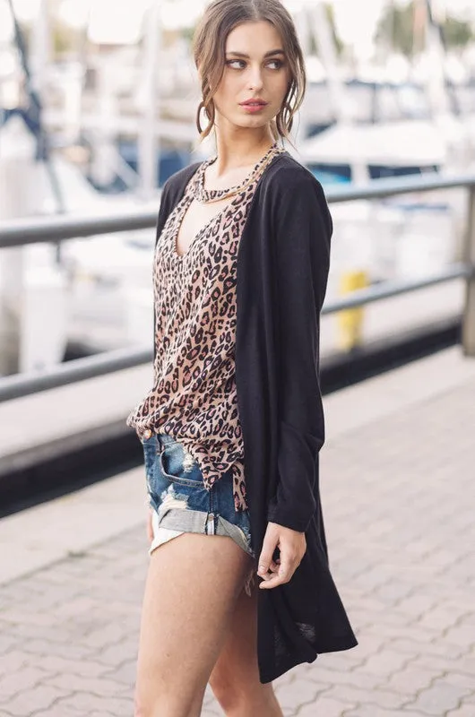 Leopard print V-Neck Short Sleeve Cutout Top