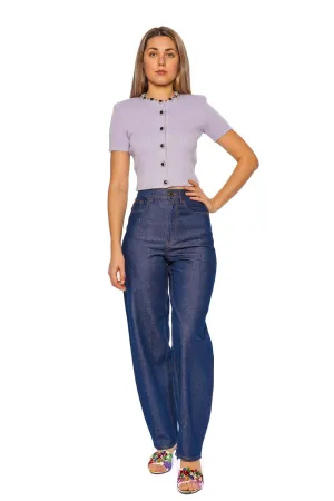 Lilac Embellished Rib Knit Top