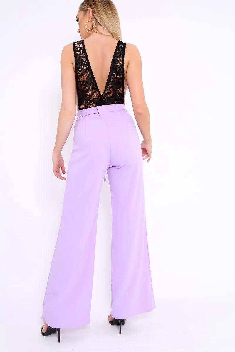 Lilac Plunge Front Lace Jumpsuit - Felice