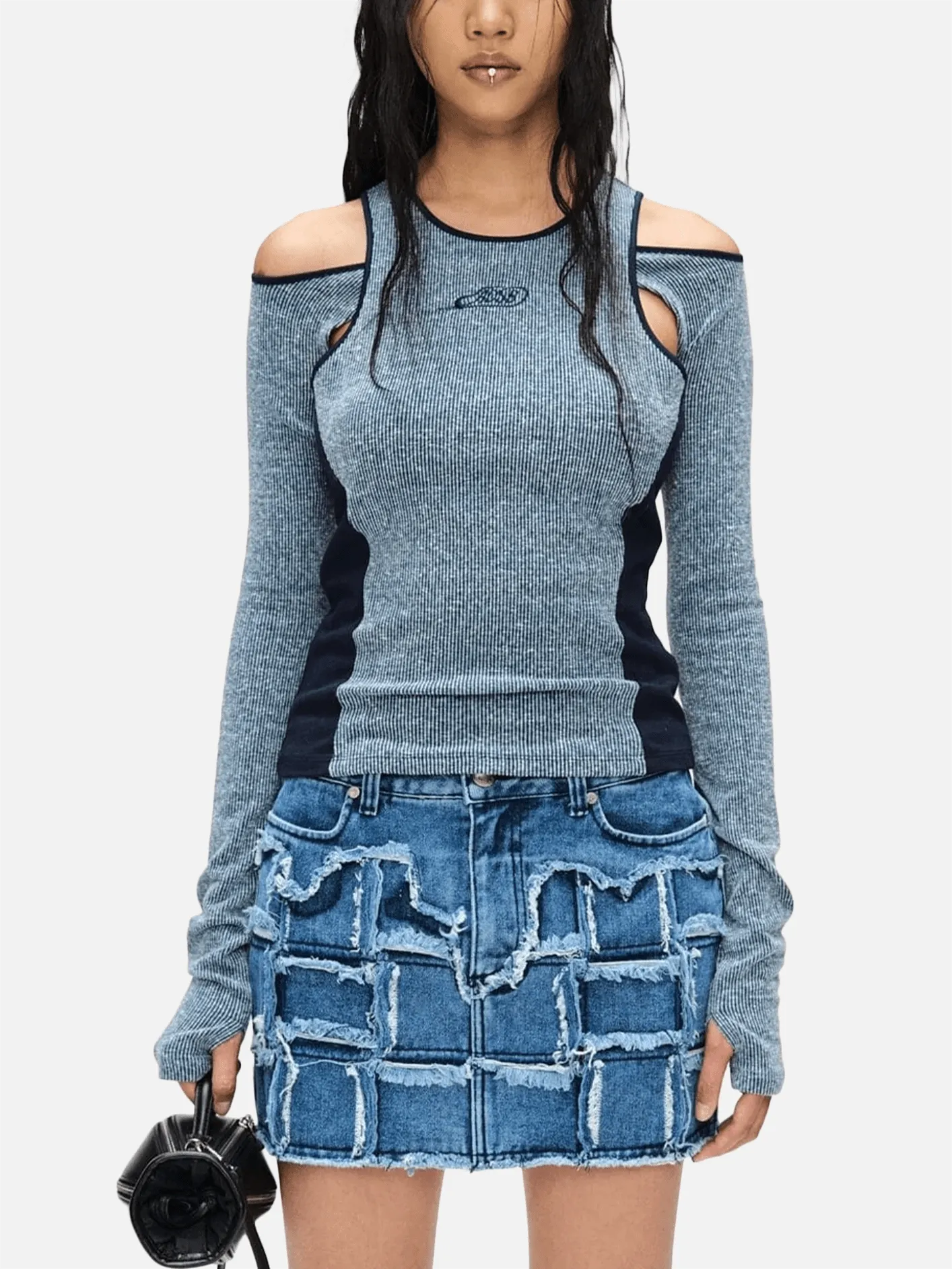 Lina Cut-Out Layered Top - Navy