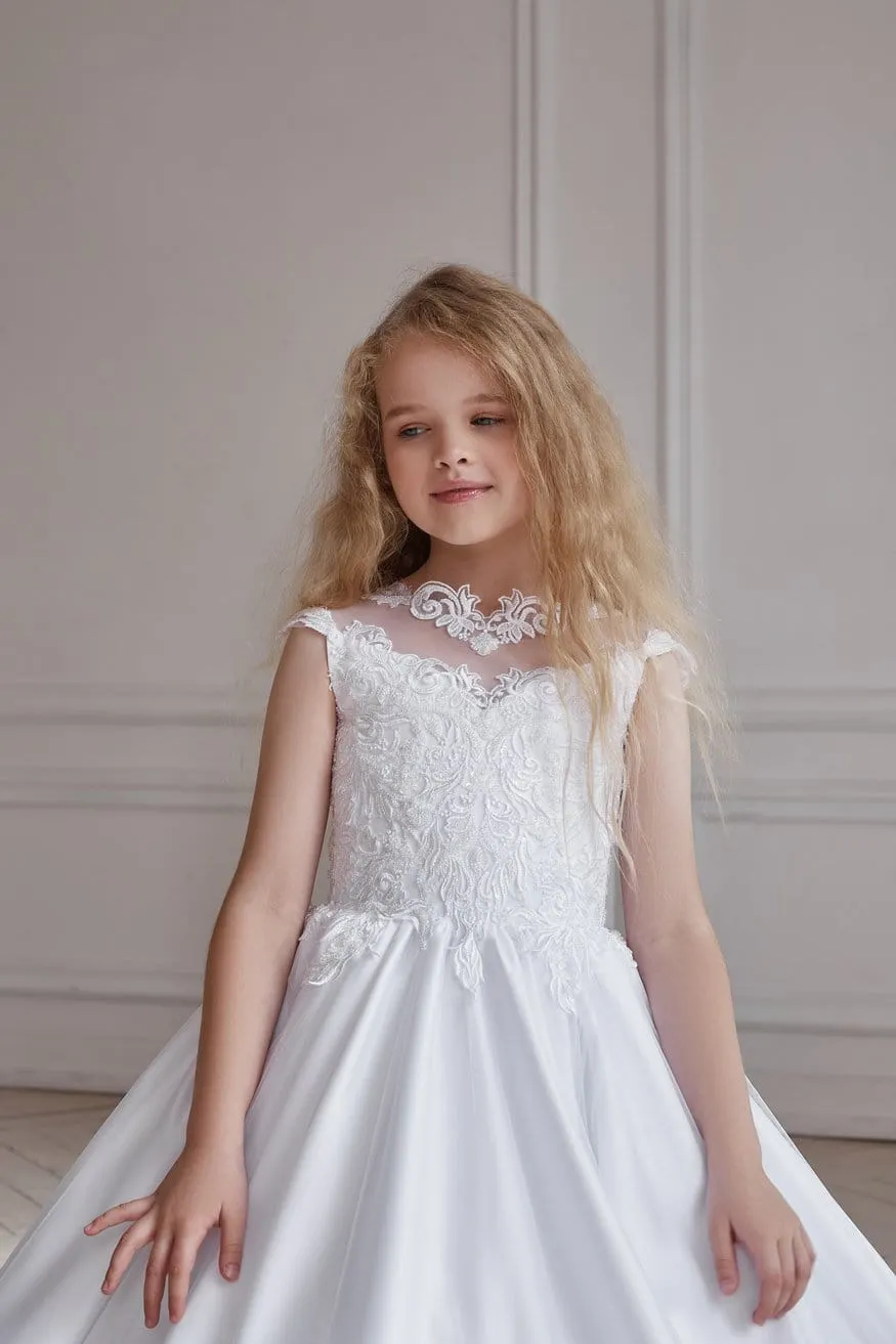 Long Classy First Communion Dress with a Train