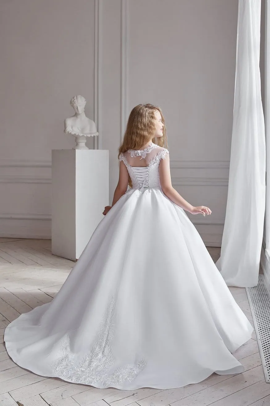 Long Classy First Communion Dress with a Train