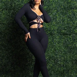 Long Sleeve Cut Out Crop Top & Pants Set
