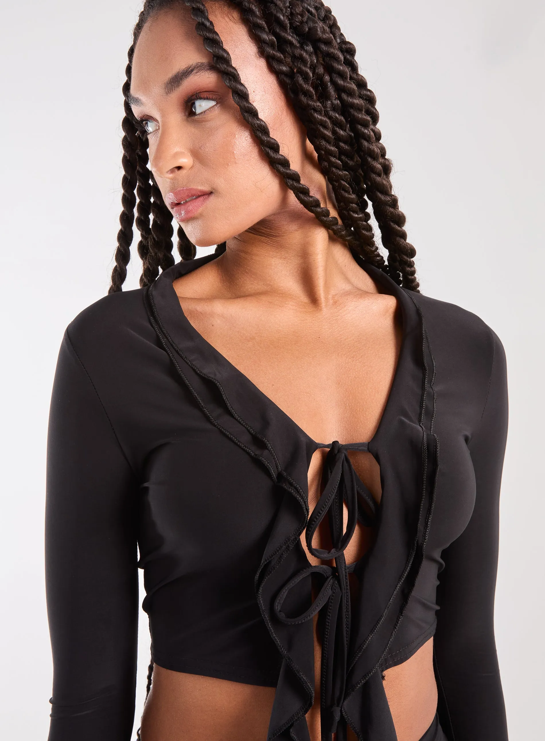 Long Sleeve Slinky Ruffle Top