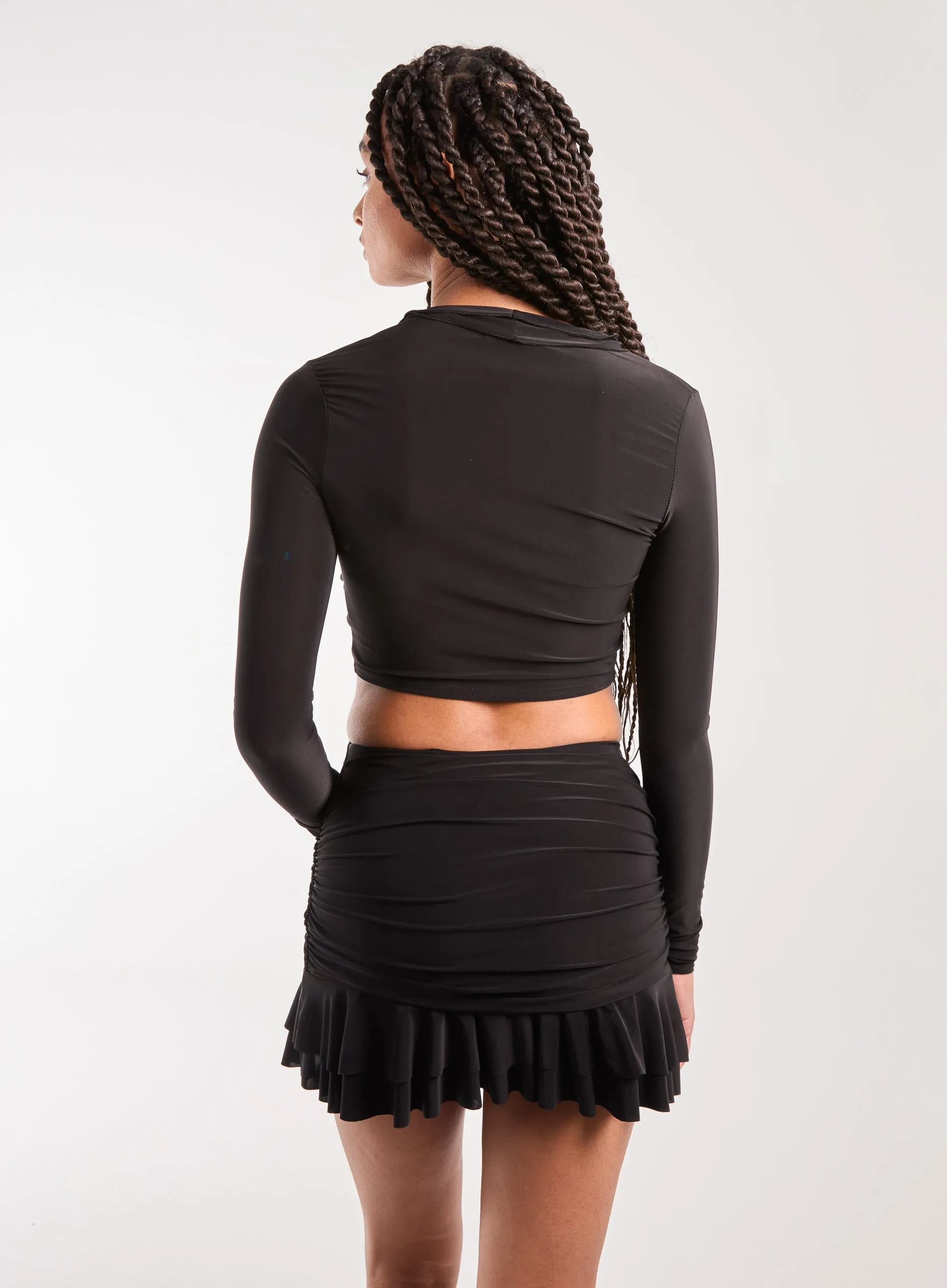 Long Sleeve Slinky Ruffle Top