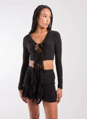 Long Sleeve Slinky Ruffle Top